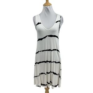 Bishuige Tunic Dress Womens S Small White Black V Neck Sleeveless Lightweight